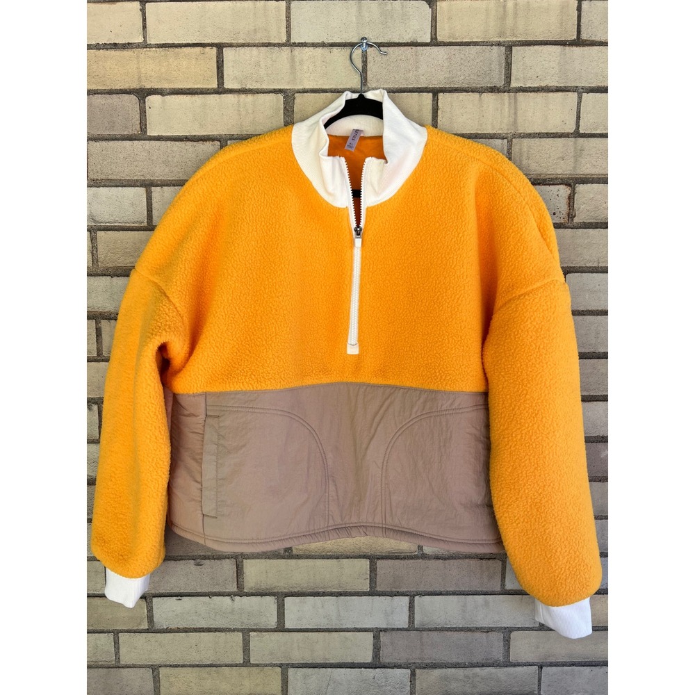 Fabletics Sherpa Fleece Quarter Zip Colorblock Pullover Jacket Yellow Size XL